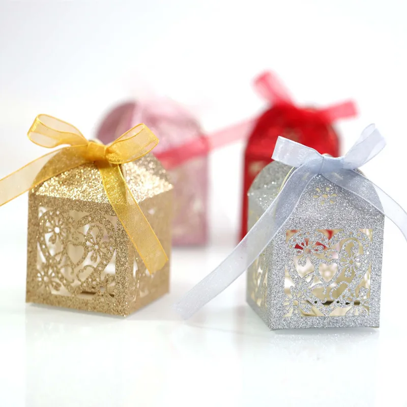 Коробочки для драже с лентой в форме сердца вырезами лазером 10 шт./компл. | Дом и