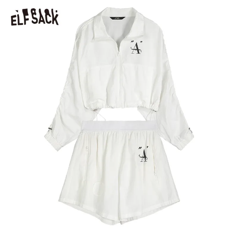 

ELFSACK Solid Letter Print Casual Women Sportswear Matching Sets 2021 Summer ELF Vintage Korean Ladies Daily 2 Piece Suits