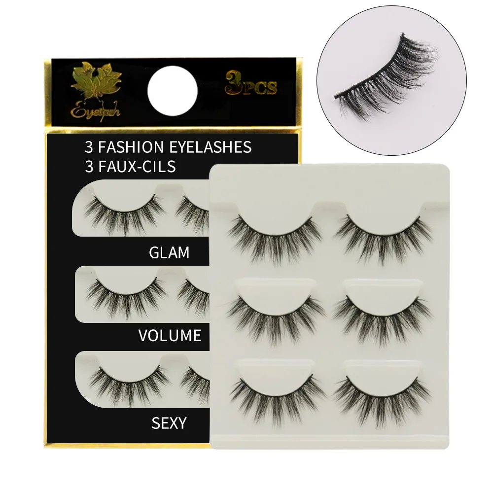 

3 пары, Натуральные Искусственные искусственные длинные ресницы для макияжа, 3d норковые ресницы для наращивания, норковые ресницы, инструме...