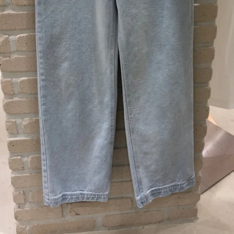 

Spring Simple Loose Straight Mom Jeans Casual High Waist All-match Woman Pants 2021 Korea New Solid Pantalones Mujer Pockets