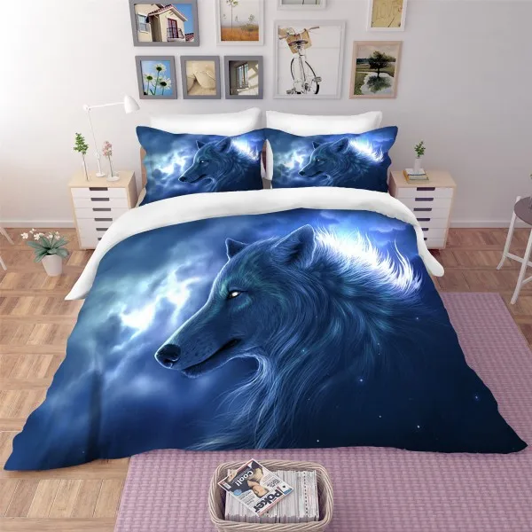 Color-1 3D принт постельное белье с принтом волк Набор Galaxy лес постельное белье, наволочками, Комплект постельного белья для очень больших и Животные включает пододеяльник простынь набор для девочек близнец полный queen комплект для двуспальной кровати - Цвет: Color-1