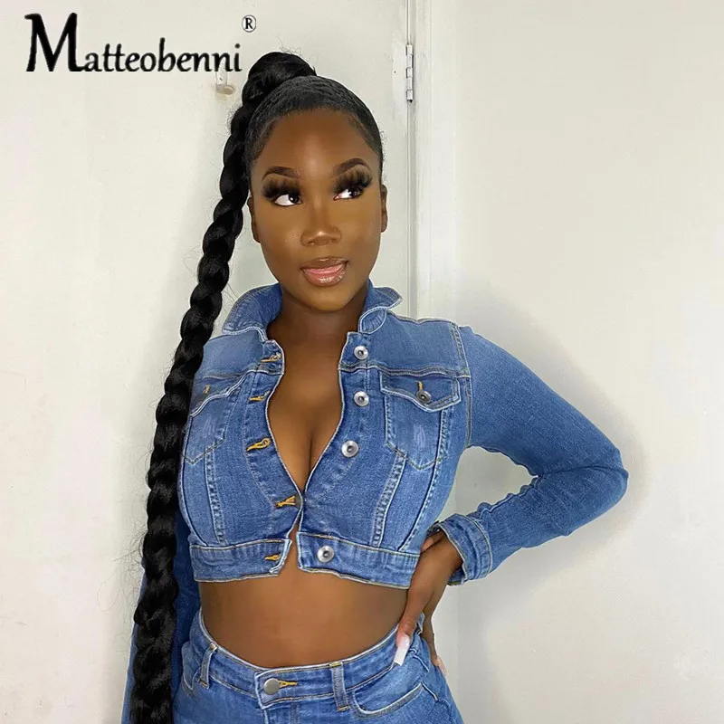 Модные короткие джинсовые куртки для девочек новинка 2021 однобортная Женская