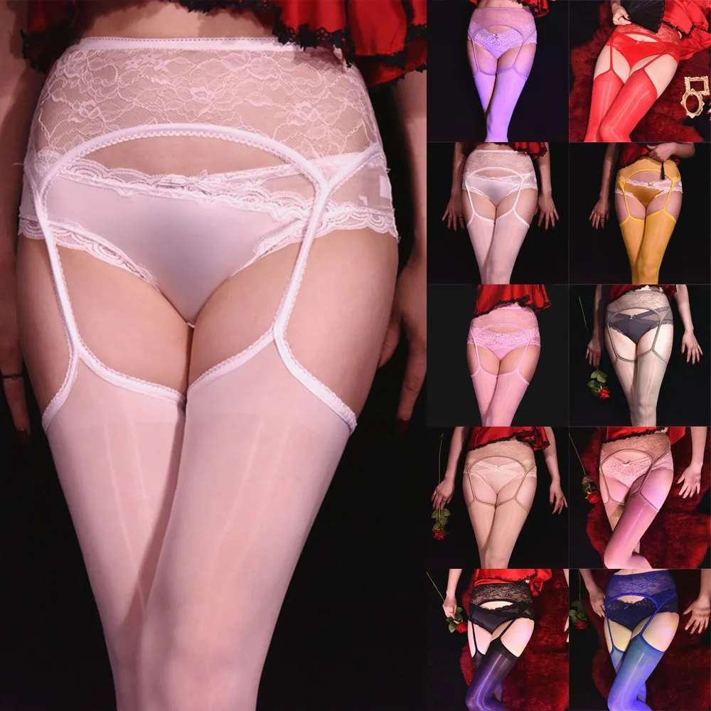 

Women Oil Shiny Lace High Gloss Open Crotch Pantyhose Sheer Stocking Tights Print Garter Belt Nylon Lingerie Tights Sheer Toe