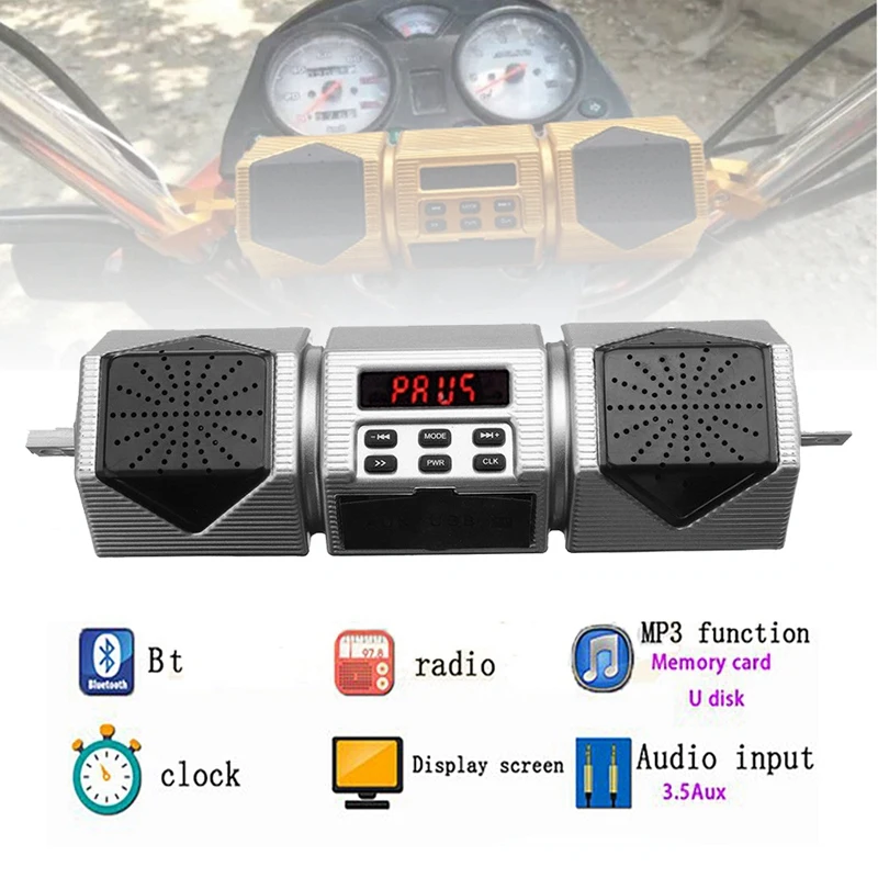 Мотоцикл MP3 Bluetooth плеер водонепроницаемый стерео динамик Руль FM радио с