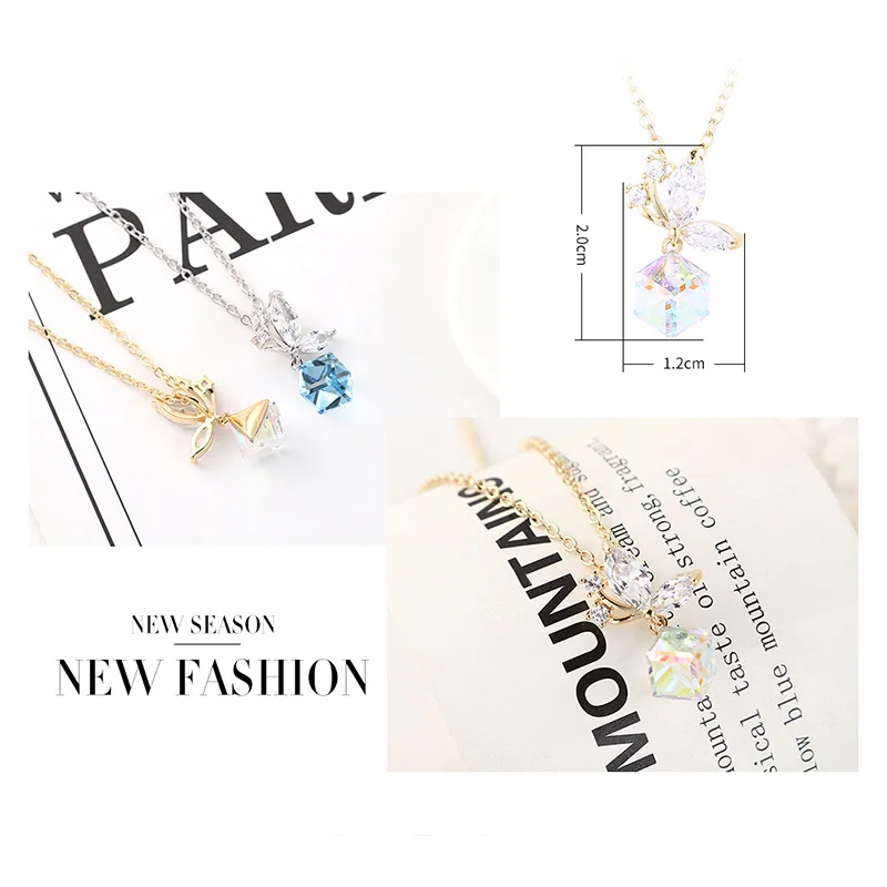 Новинка 2020 ожерелья с кубической подвеской украшенные кристаллами Swarovski