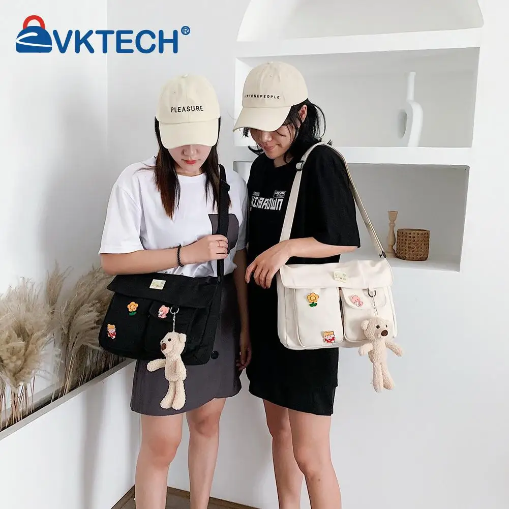 

Simple Canvas Diagonal Cross Bag Solid Color Large Capacity Shoulder Bag Eco-friendly Foldable Reusable Shopping Bag