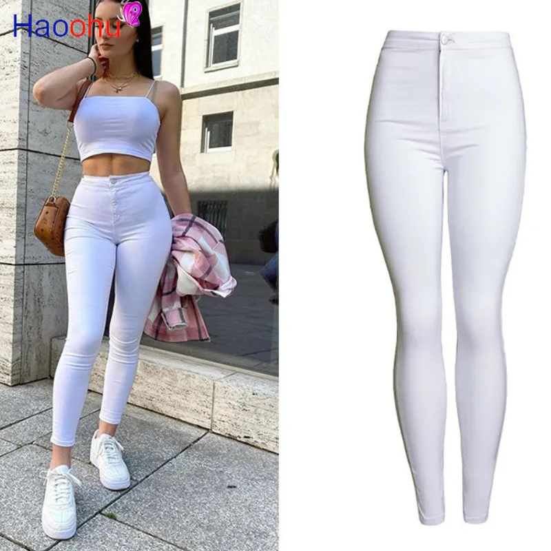 

HAOOHU Women High Waist White Basic Casual Fashion Stretch Skinny Denim Jean Pants Trousers Jeans For Women