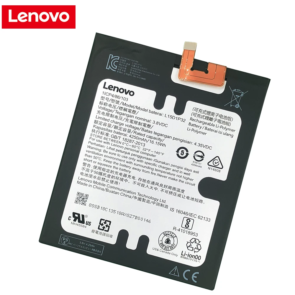 100% Оригинальный аккумулятор Lenovo L15D1P32 4250 мАч для Tab3 Tab 3 8 Plus TB-8703F 8703N 8703X 8703 - купить
