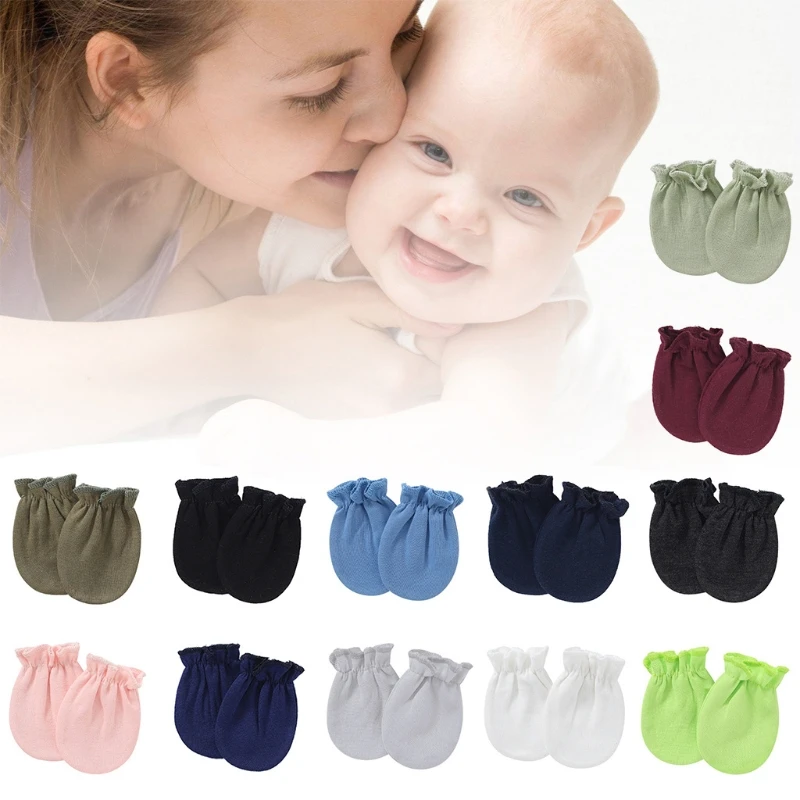 Guantes de algod&oacute;n suave antiara&ntilde;azos para beb&eacute;s, manoplas protectoras de Color s&oacute;lido para reci&eacute;n nacidos, suministros para beb&eacute;s, 1 par-0