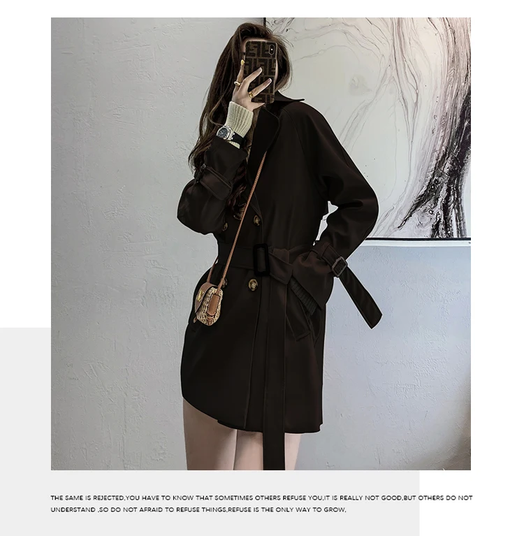 

Russian Version Loose Casual Trench Coat Female Casual Adjustable-Waist Double-breasted Lapel Windbreaker Jacket