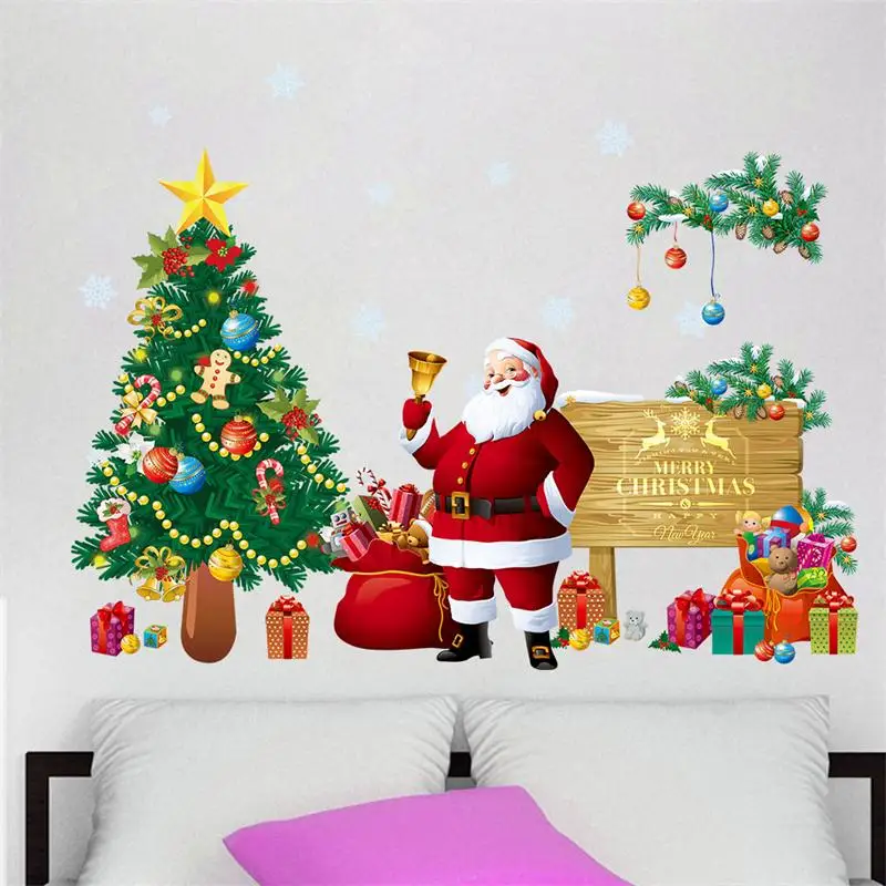 Merry Christmas Wall Stickers For Santa Claus Decoration Gifts Tree Window PVC Decor Glass Decals Xmas Mural DIY Art Poster | Дом и сад