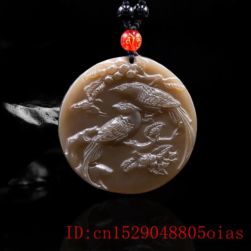 Коричневый кулон с нефритовой птицей мужские подарки натуральная жадеитовая