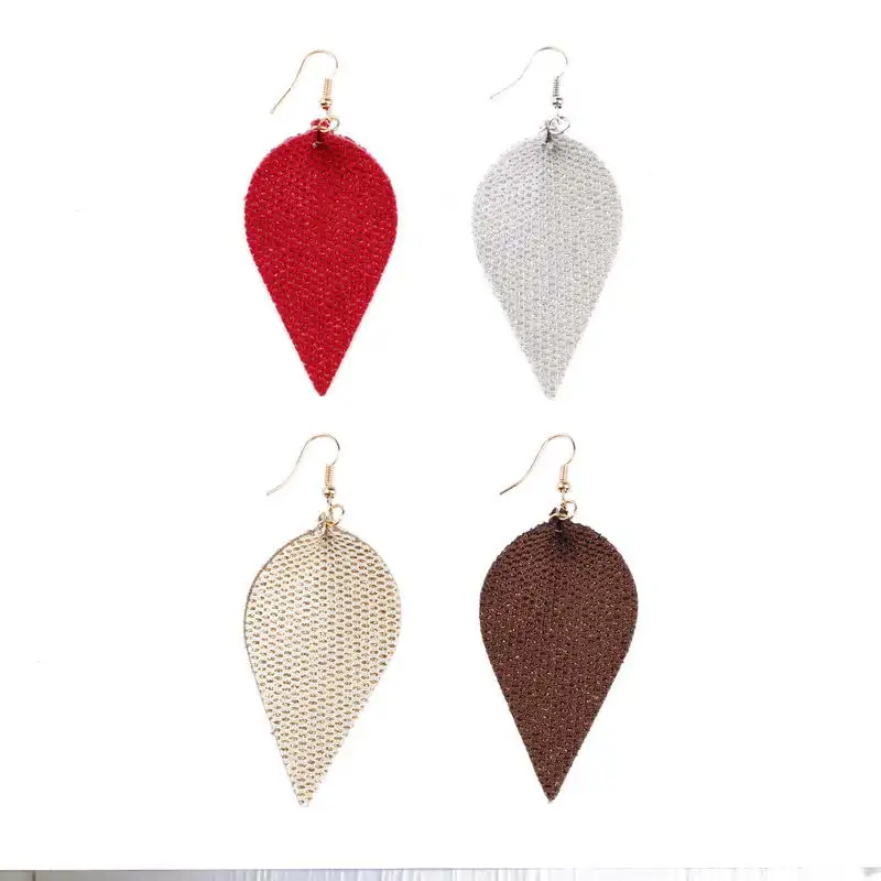 

Glitter Crystals Bling Bling Leather Leaf Dangle Drops Earrings Leather Drop Earrings