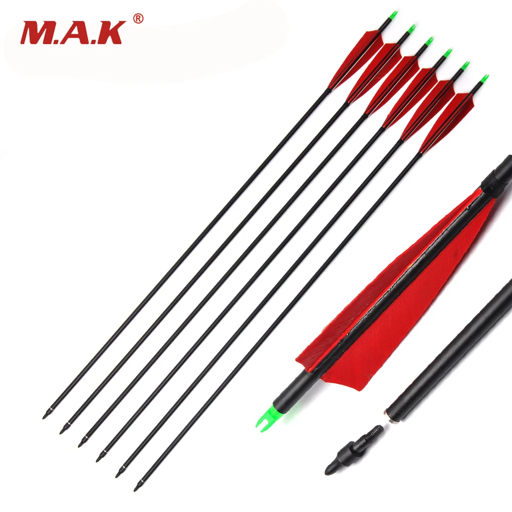

85cm Spine 500 OD 8mm Carbon Arrow with Red Feather for Compound/Recurve Bow Archery Hunting Shooting