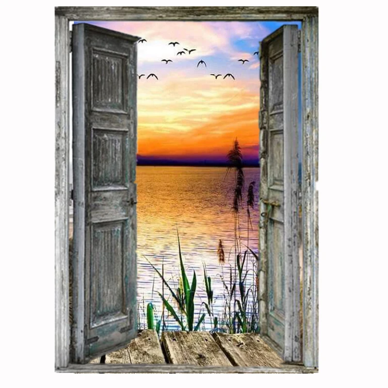 

Алмазная вышивка 5D с полным заполнением, картина из страз «сделай сам», вышивка крестиком на окошке, озере, стразы, мозаика, FH019