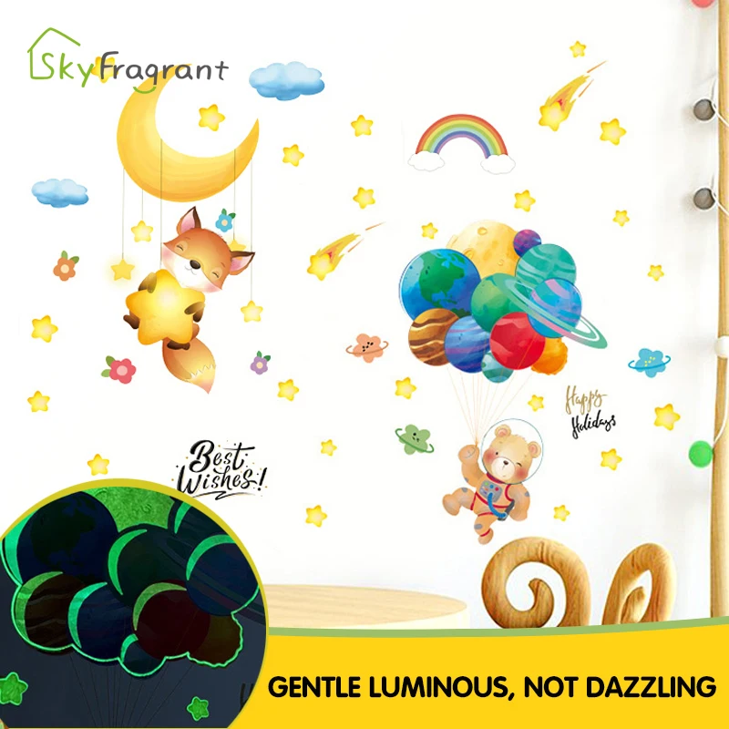 Зеленые флуоресцентные наклейки s креативные животные настенные для детской