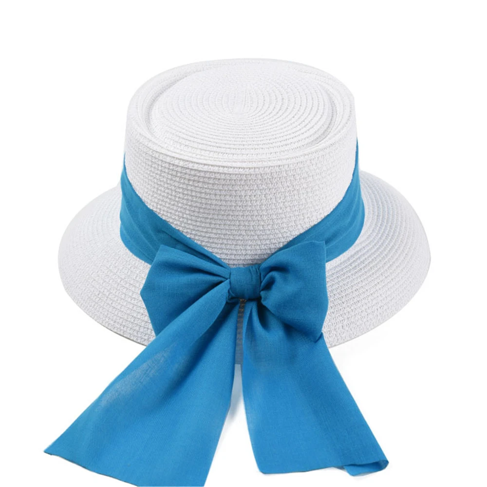 

Summer Hats for Women Beige Wide Brim Sun Hats with Blue Rabbion UV Protection Beach Straw Boater Vintage Pokepie Fedora