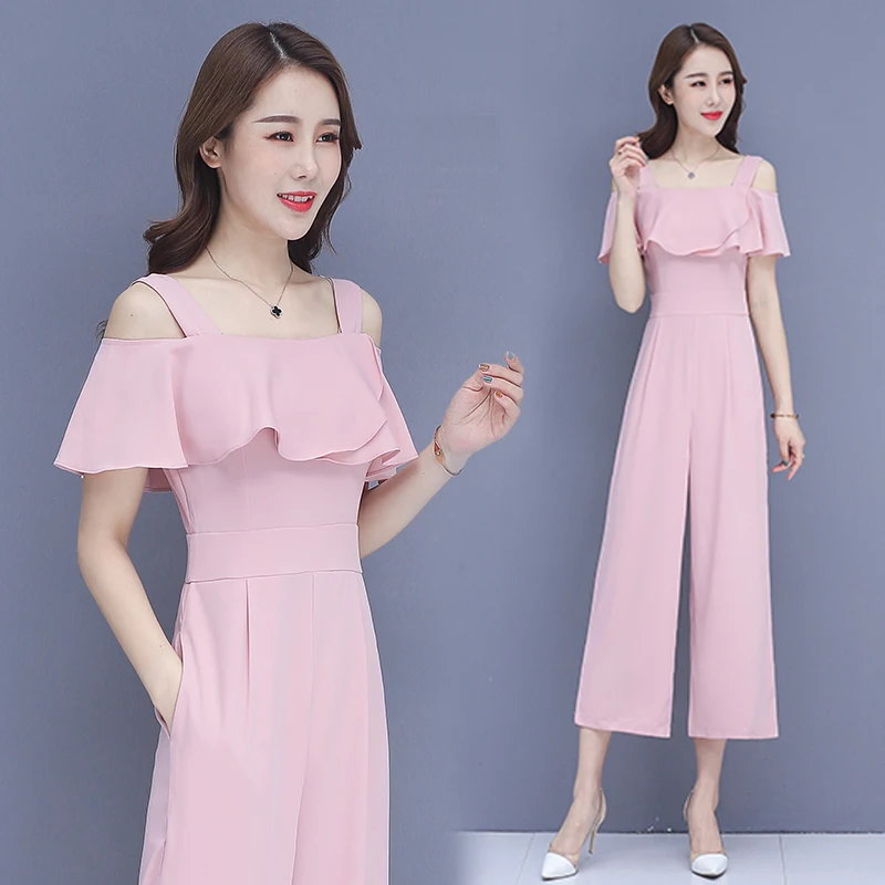 

Летний Тонкий шифоновый комбинезон с широкими штанинами, цельнокроеный комбинезон с высокой талией, комбинезон, женский комбинезон, Летний...