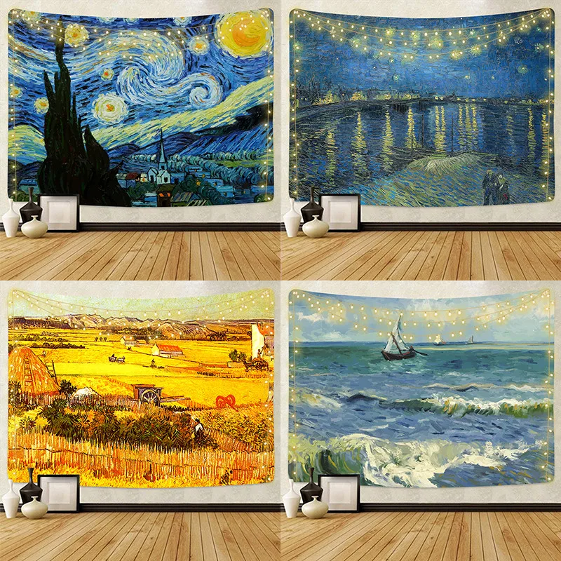 Дропшиппинг гобелен с рисунком Ван Гога настенная подвесная ткань в стиле хиппи