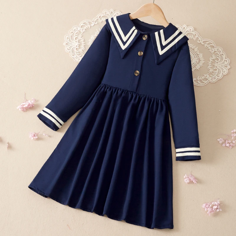 

New Spring Children Clothing Cotton Girls Dress Preppy Style Teenagers Long Sleeve Vestidos for Kids Clothes 6 8 10 12 14 Years