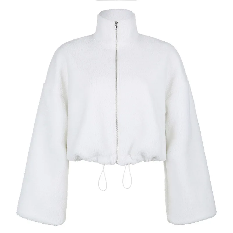 Белая куртка-бомбер из искусственной ангорской шерсти Женское зимнее теплое