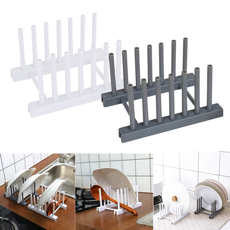 

Simple Plastic Dish Drain Rack Spoon Pot Lid Vertical Storage Shelf Cooking Pan Cover Cups Stand Kitchen Organizer Accessories