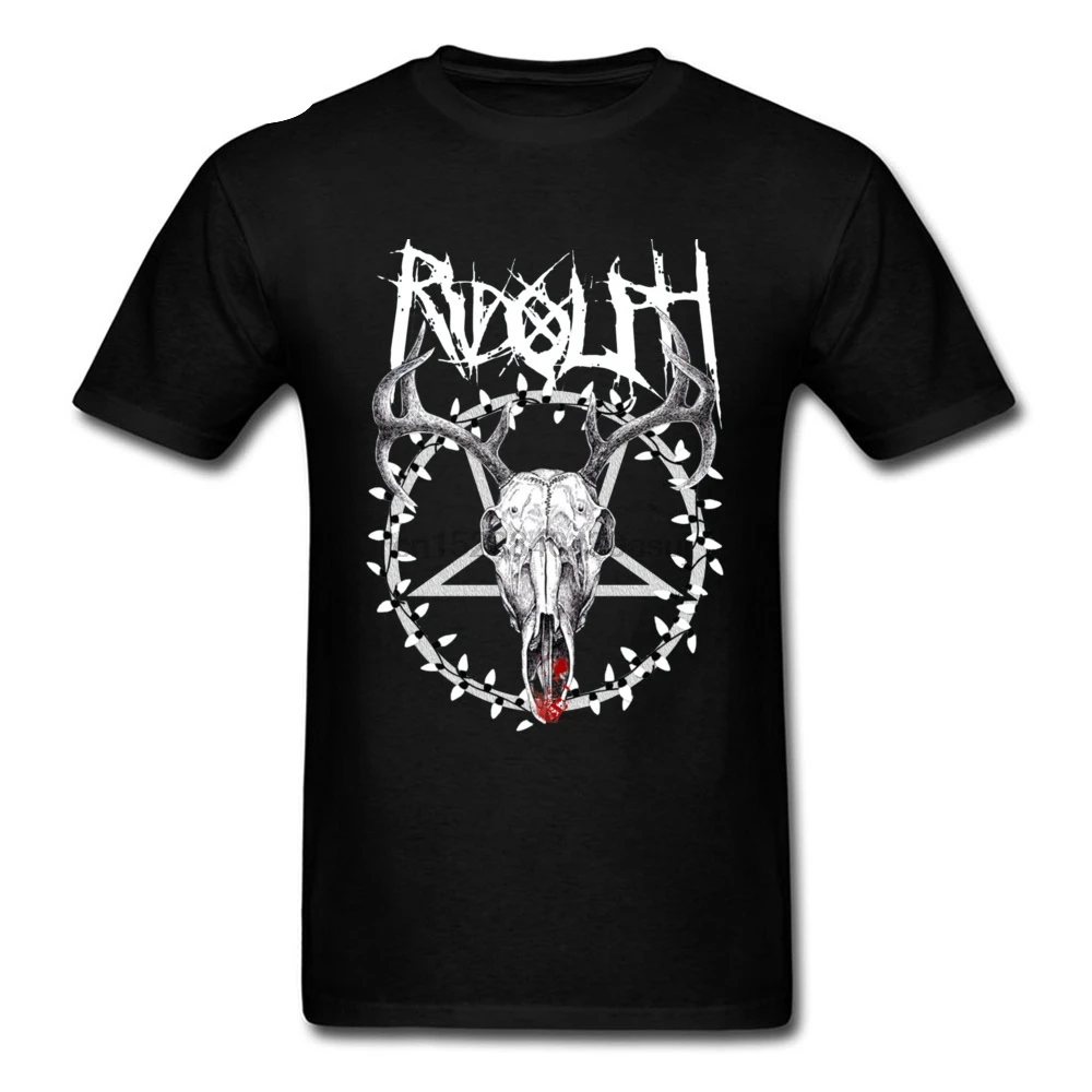 Metal Rudolph Skull Tshirt Christmas Elk Baphomet Satanist Goat 3D T Shirts Black Geek Awesome Tee Shirt Men Easter Monday | Мужская