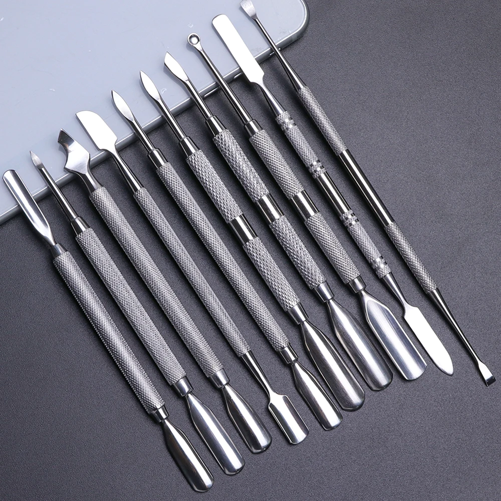 10 типов для удаления двухсторонних ногтей кутикулы толкатель из нержавеющей