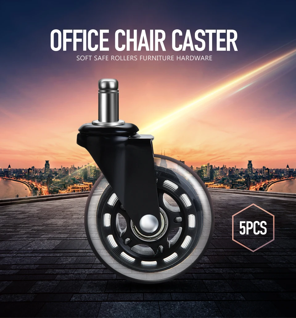 

5PCS Office Chair Caster Wheels 3 Inch Swivel Rubber Caster Wheels Replacement Soft Safe Rollers Furniture Hardware