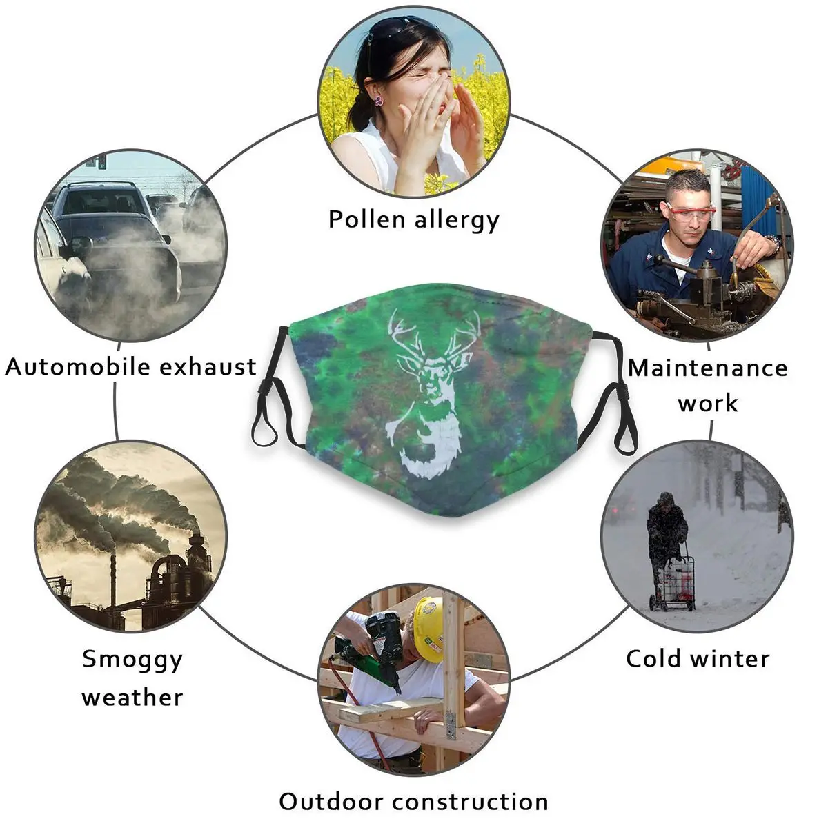 

Anti Haze Unisex Anti-Dust Mouth Masks Tie Dye Forest Camouflage Buck Deer Head Batik Anti-ultraviolet Mask Cycling Mascarillas