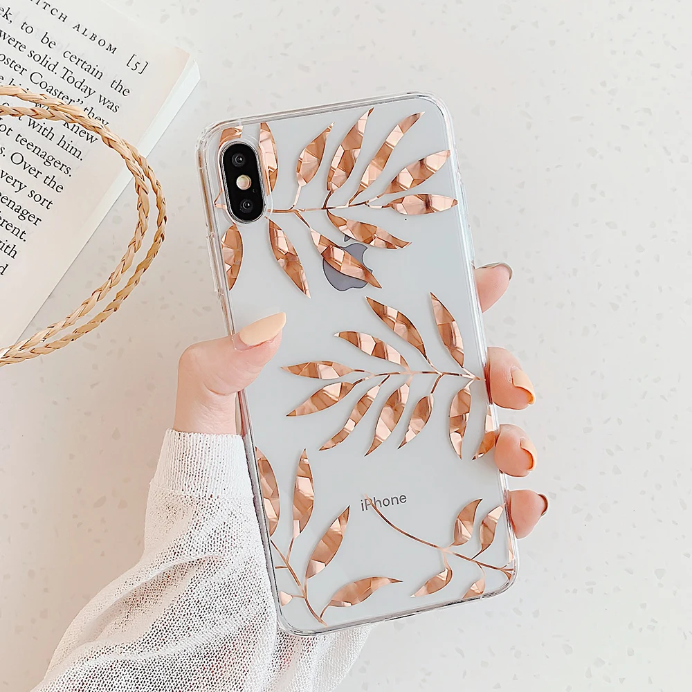 LOVECOM листья и ананас Прозрачный чехол для телефона для iPhone 11 Pro Max XR XS Max 7 8 Plus X Прозрачная мягкая Гальваническая задняя крышка