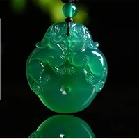natural green chalcedony hand carved double brave pendant fashion boutique jewelry men and women agate necklace gift accessories