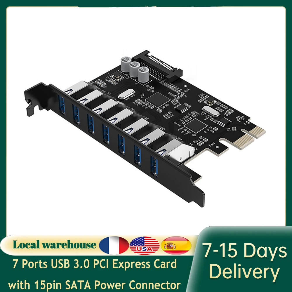 

7-портовая Плата USB 3,0 PCI Express, настольная Плата расширения PCI-E к USB 3,0, адаптер-удлинитель с 15-контактным разъемом SATA