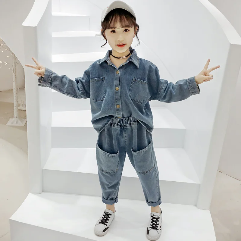 

Girls Suit Coat+Pants 2Pcs/Sets 2021 Blue Spring Autumn Teenager Kid School Outdoor Clothes Kids Children Clothing