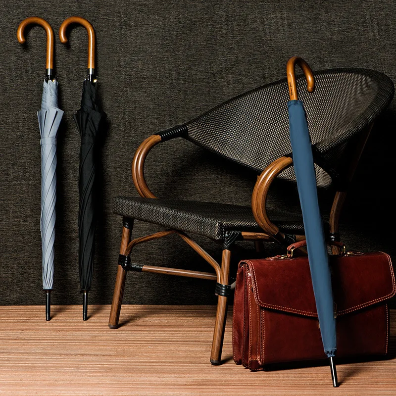 Offerte Ombrello Lungo Manico In Legno Impermeabile Doppio Lusso Esterno Grande Portatile Golf Uomo Ombrello Antivento Da Viaggio Attrezzatura Da Pioggia DA60YS