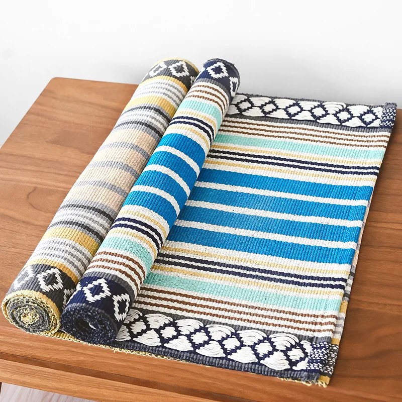 

Boho Retro Square Diamond Carpet For Living Room Cotton Area Rugs Table Ruuner Home Decor Multicolor Striped Latex Antislip Mat
