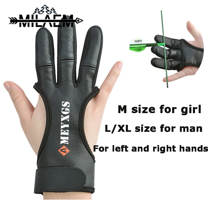 

Protective 3 Fingers Hand Leather Black Guard Glove Safety Archery for Recurve Compound Bow Shooting Crossbow Slingshot Hunting