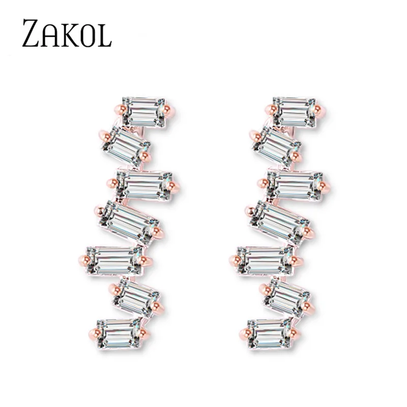 ZAKOL новые трендовые квадратные циркониевые висячие серьги с молнией ЭКГ для