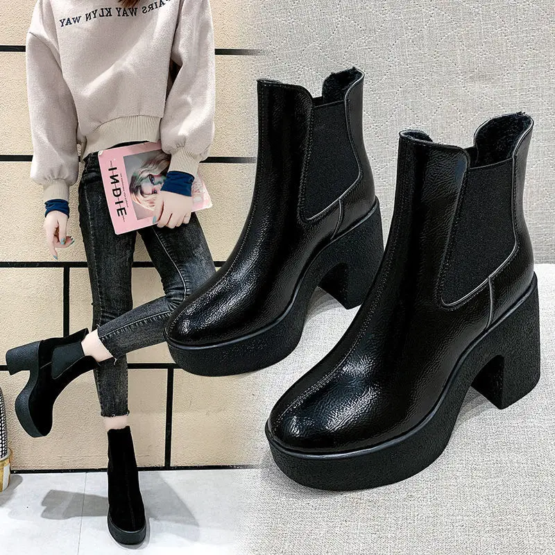 

Fall 2020 New Boots Female Online Influencer Chunky Heel High Heel Platform British Thick Bottom All-Match Thin Ultra High Heel