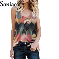 2021 women new summer geometry print loose shirt top lady casual fashion sleeveless o neck streetwear blouse tee shirt
