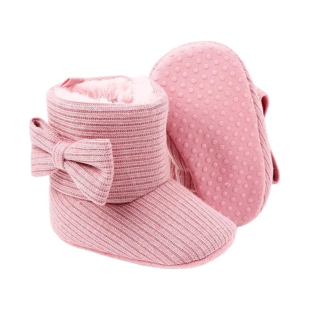 

2021 Baby Girls Boys Snow Boots Soft Sole Anti-Slip Crib Shoes Cozy Bowknot Winter Warm Booties