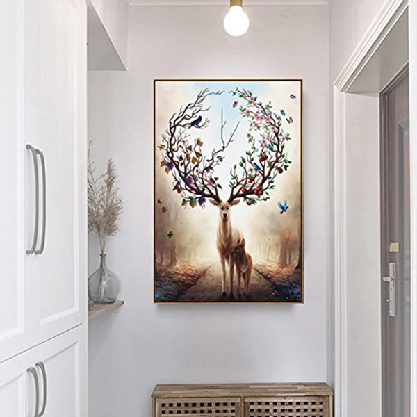 Настенное искусство Олень с длинным рогом цветение и медведь фрукты фотографии