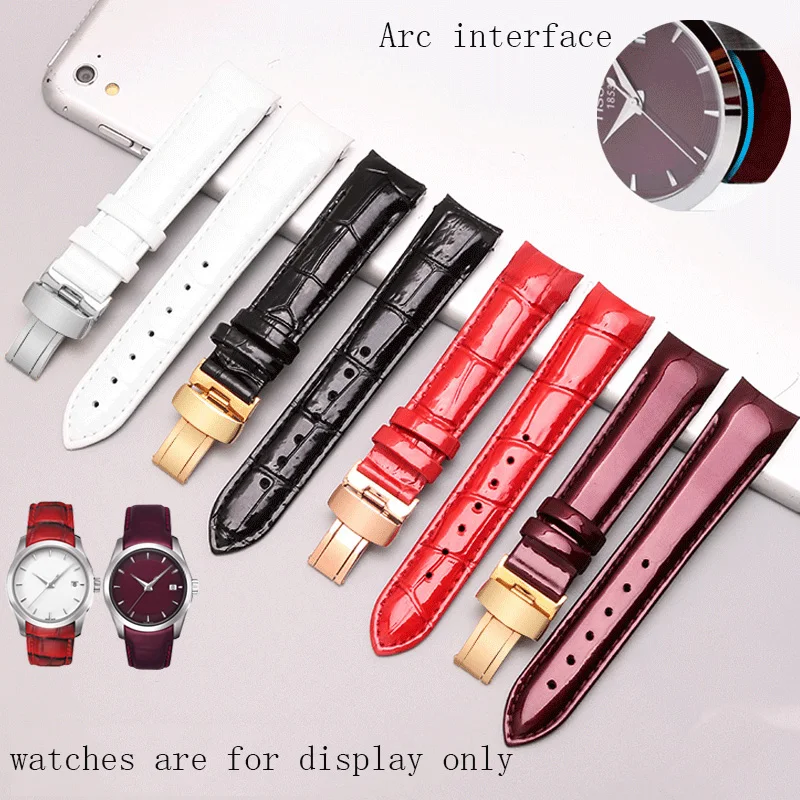 Глянцевый ремешок из натуральной кожи 18 мм черный белый красный для часов Arc
