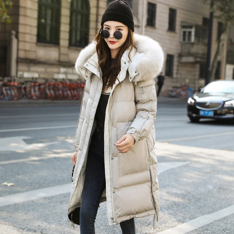 Парка женская теплая на 90% пуху с капюшоном и натуральным лисьим мехом | Женская