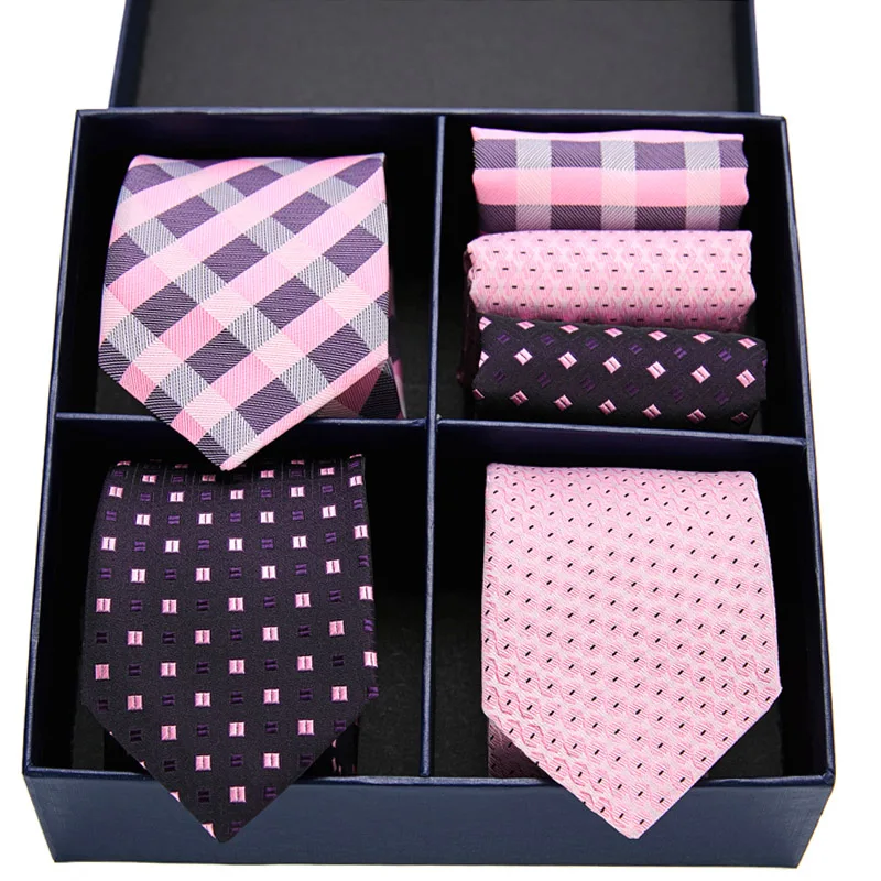 

Gift box Pack Mens Tie Skinny Pink palid 100% Silk Classic Jacquard Woven Extra long Tie Hanky Set For Men Formal Wedding Party