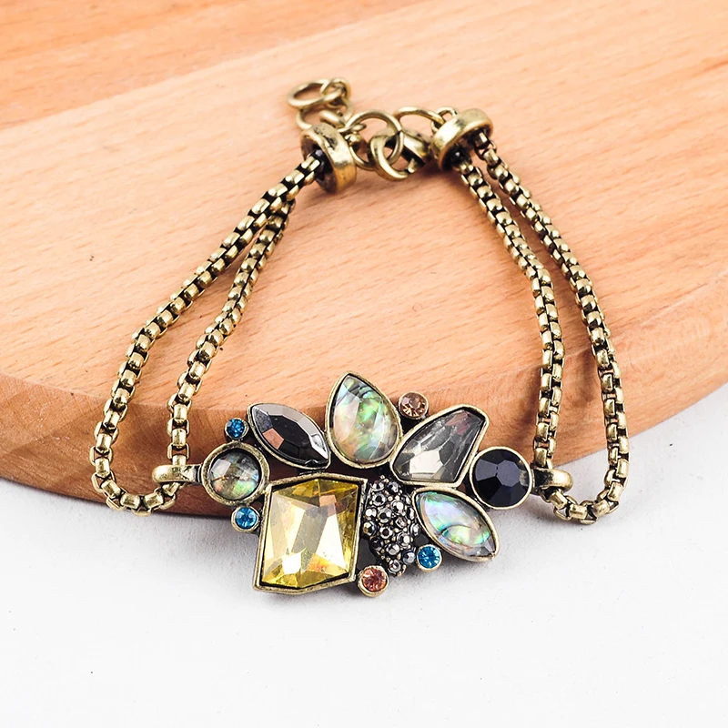 Богемский винтажный регулируемый браслет золотого цвета с кристаллами для