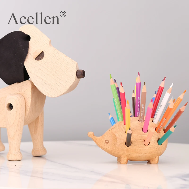Деревянные миниатюрные фигурки животные держатель для ручки офисное украшение