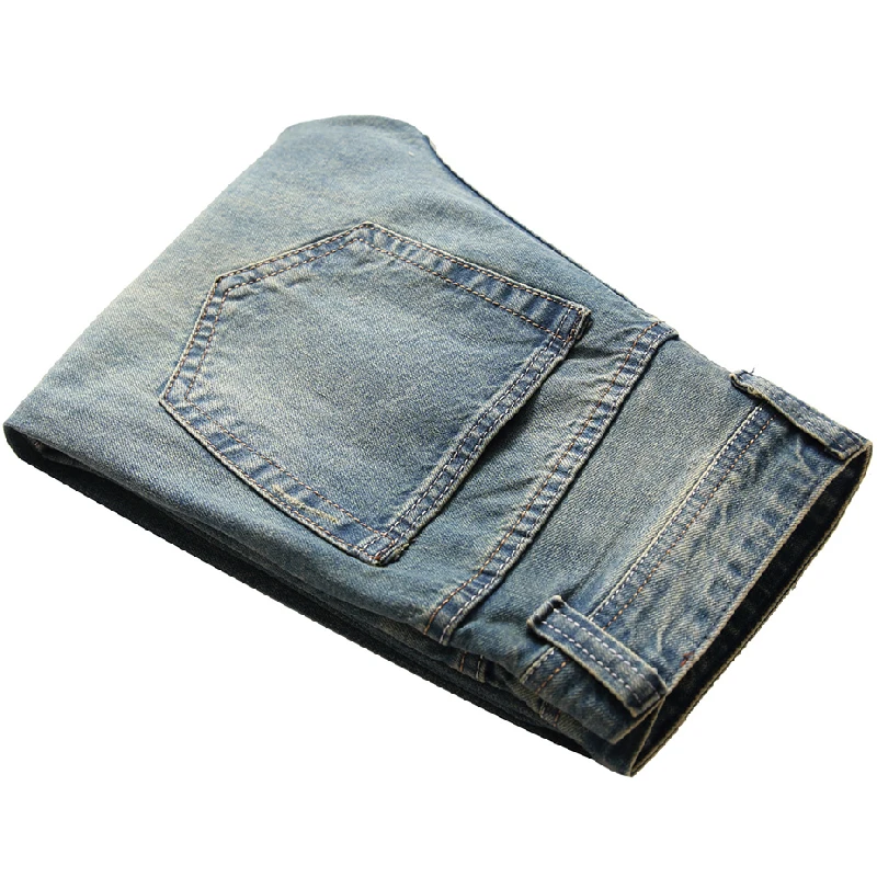 

Cross Border Men's Wear Pierced Jeans Straight Tube Slim Nostalgic Button Men's Jeans Pants In Autumn And Winter