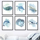 Морская жизнь, Кит, Акула, черепаха, дельфин, осьминог, настенная Картина на холсте, скандинавские плакаты и принты, настенные картины, декор для детской комнаты
