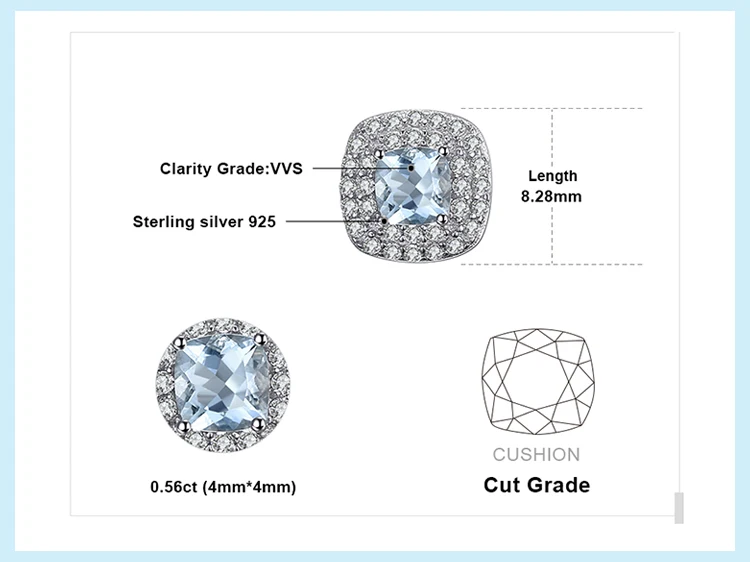 Jewelrypalace Подушки с 0.9ct Натуральный аквамарин Halo Серьги-гвоздики 925 стерлингов Серебряные серьги для, женская обувь Красивые ювелирные изделия